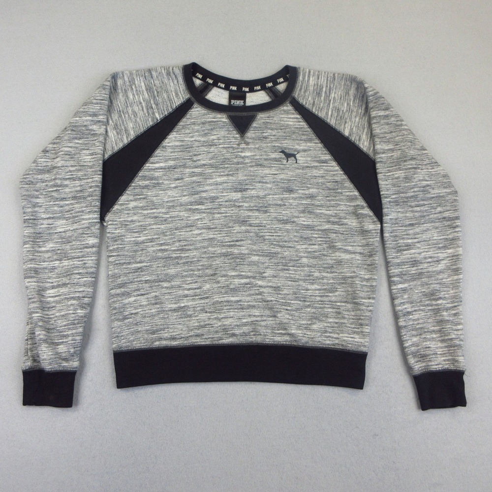 PINK Victoria's Secret Sweatshirt Women M Grey Black Marled French Terry Raglan